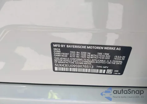 2025 BMW X5 Phev xDrive50E из США, поврежденный, VIN 5UX43EU09S9X76513